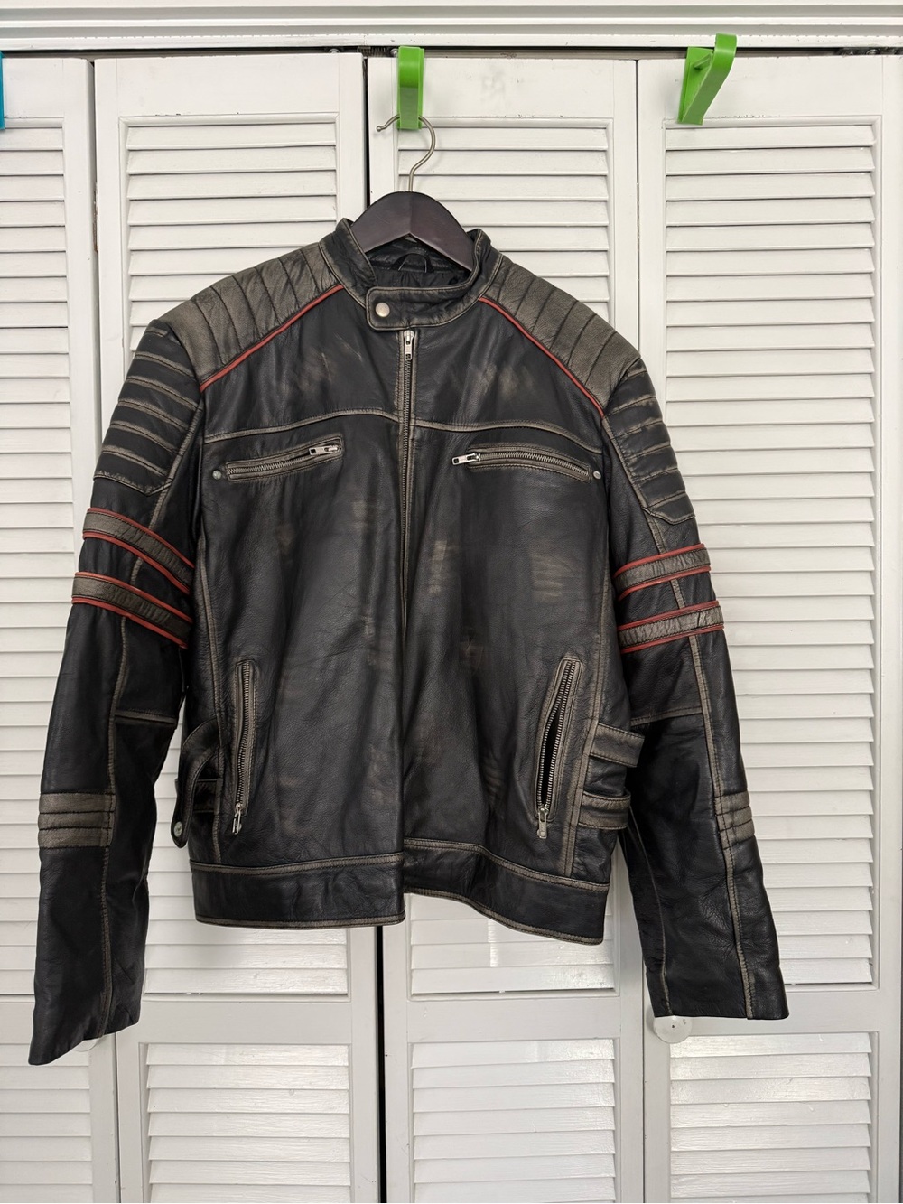 Genuine leather motorcycle biker jacket